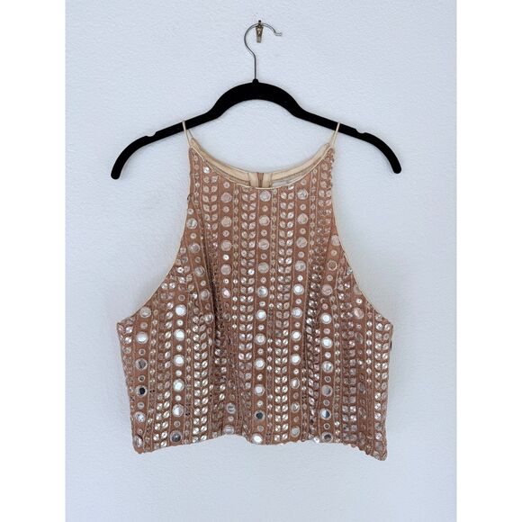 NWT Sani Tara Gold Mirror Embellished Halter Style Cropped Top Size XL *TOP ONLY - Picture 5 of 13